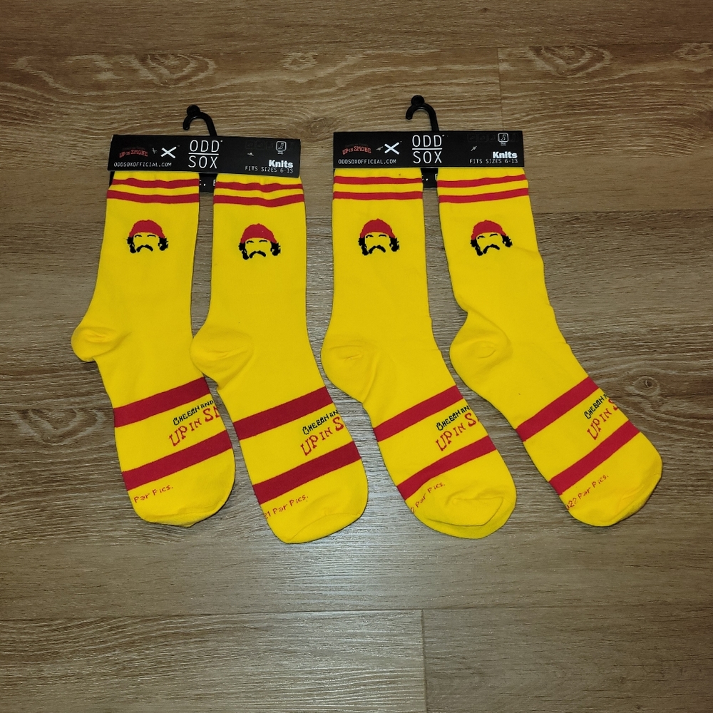 2 Pairs - Cheech and Chong Yellow Up In Smoke Crew Socks Odd Sox Size 6-13 New